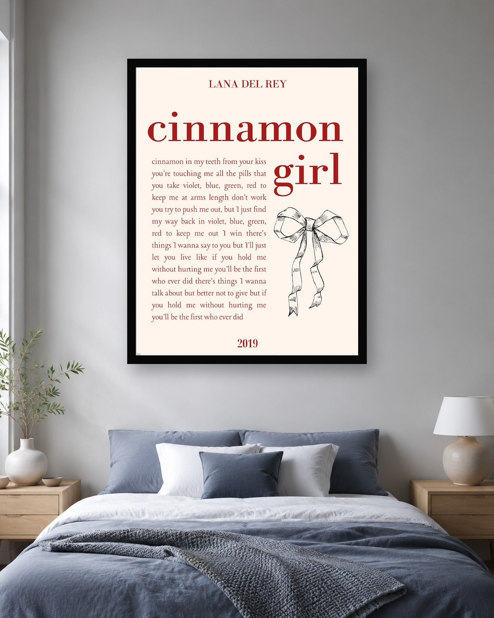 Lana Del Rey Cinnamon Girl Lyric Poster in a second coordinated interior
