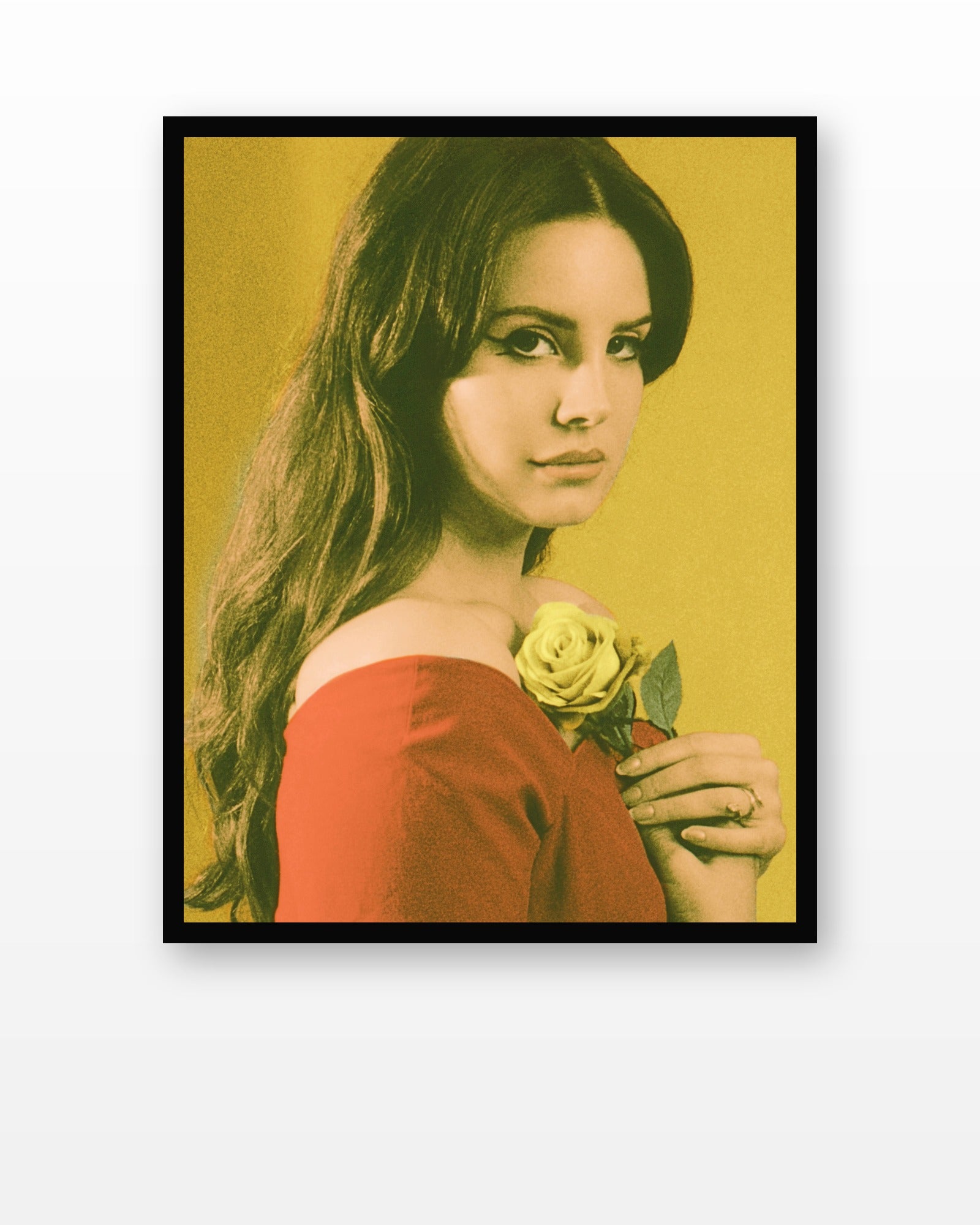 Lana Del Rey Honeymoon Vintage Portrait Poster in a black frame on a white wall