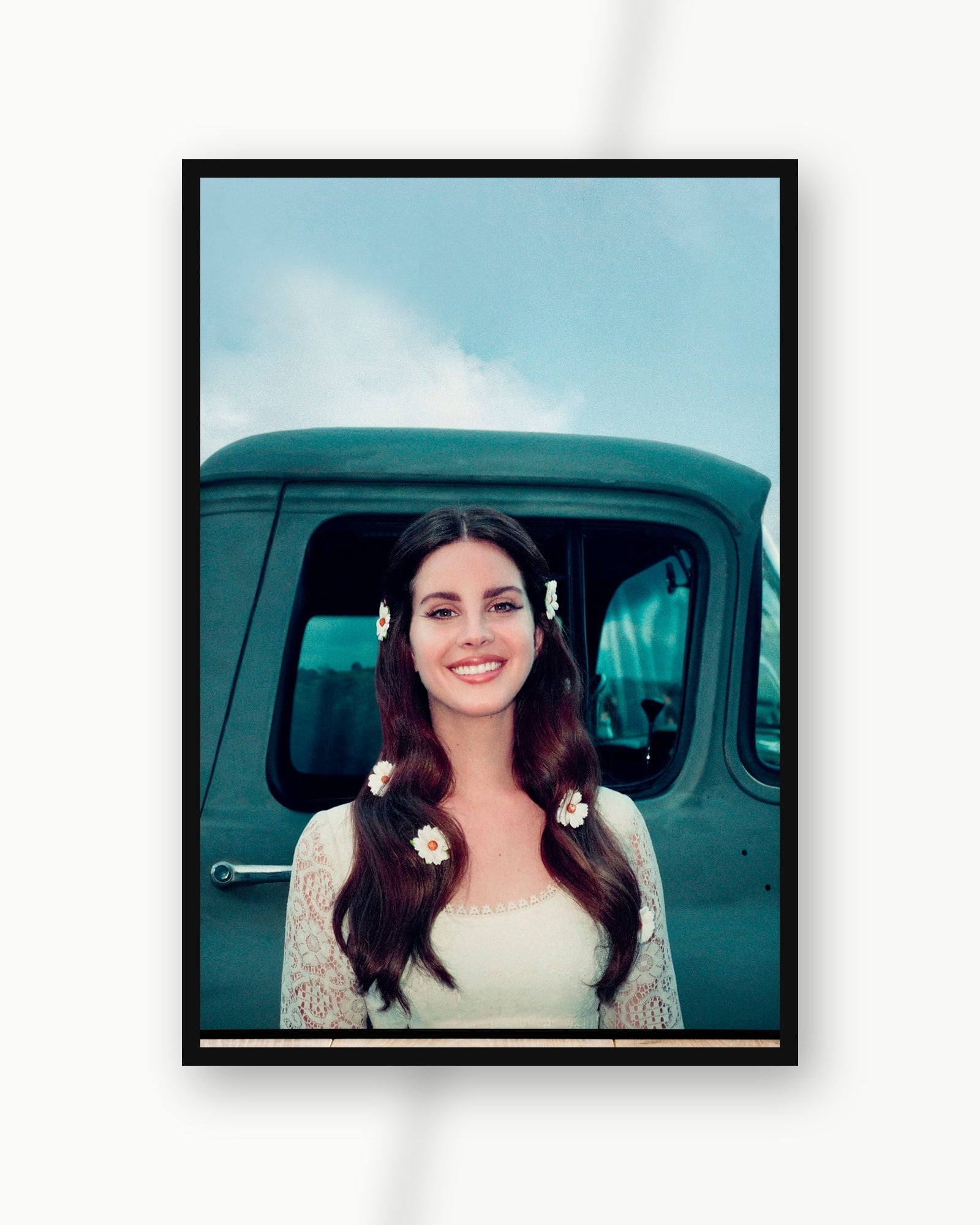 Lana Del Rey Lust for Life album poster in a black frame on a white wall; frame not included