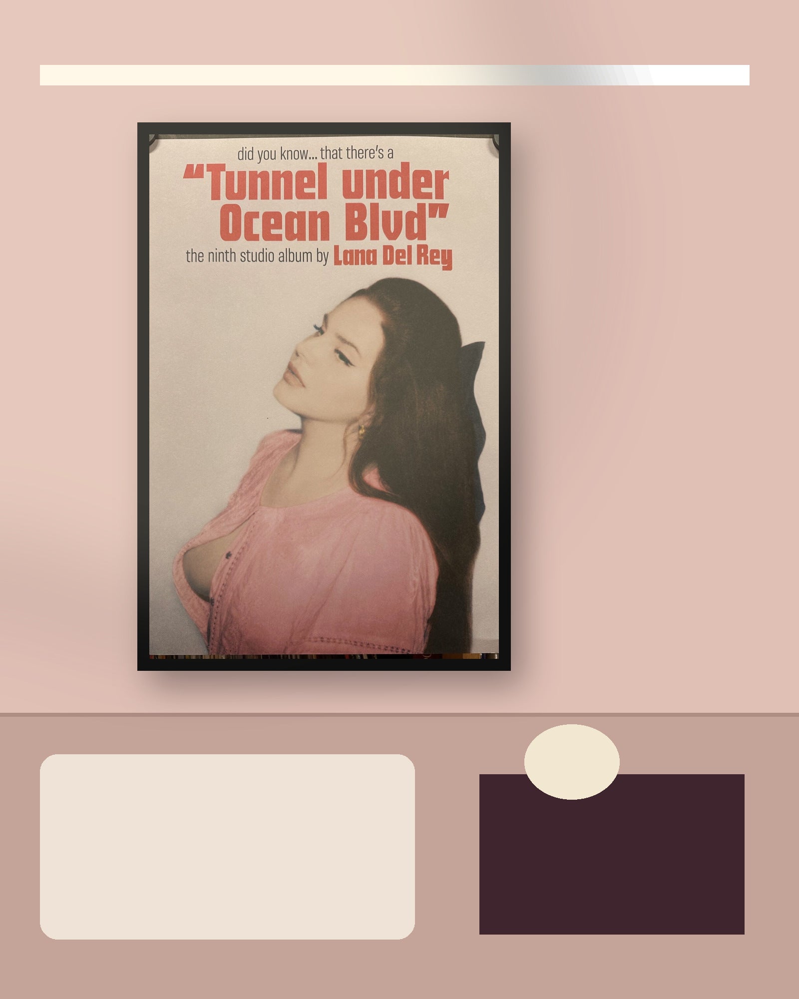 Lana Del Rey Ocean Blvd album poster displayed in a coordinated pink room