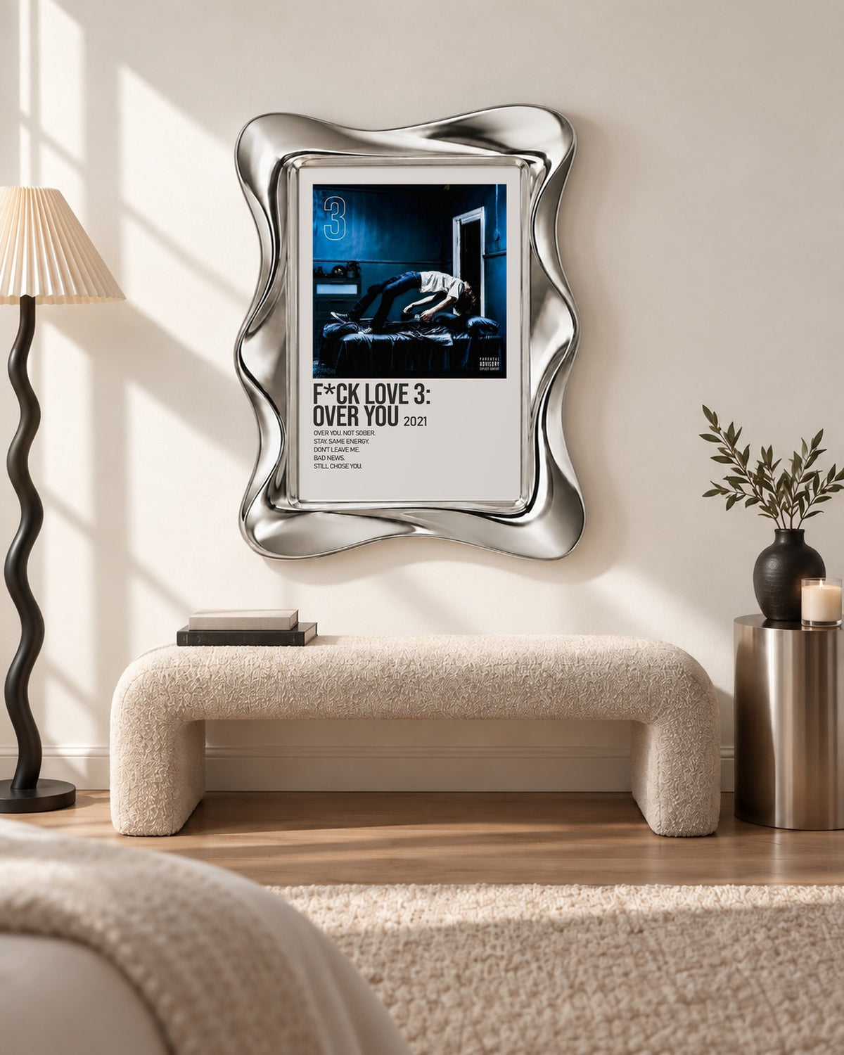 The Kid LAROI F*CK LOVE 3: OVER YOU Blue Room Tracklist poster, bench room; frame not included