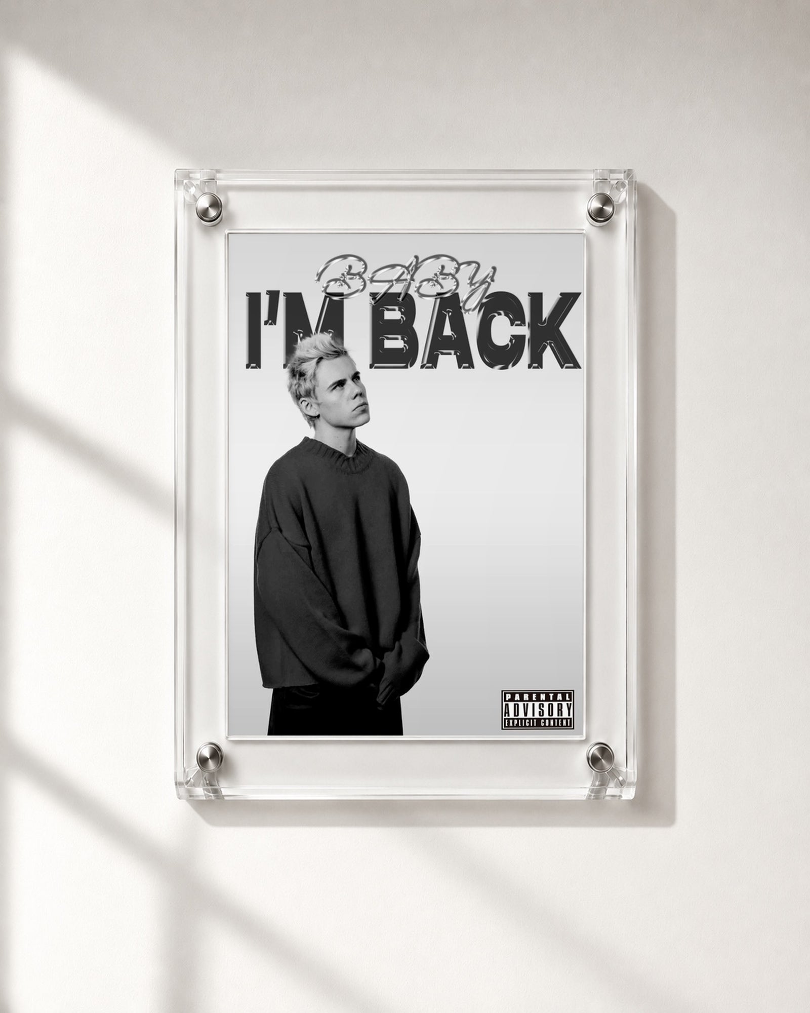 The Kid LAROI BABY I'M BACK Black and White Portrait poster, close-up; frame not included