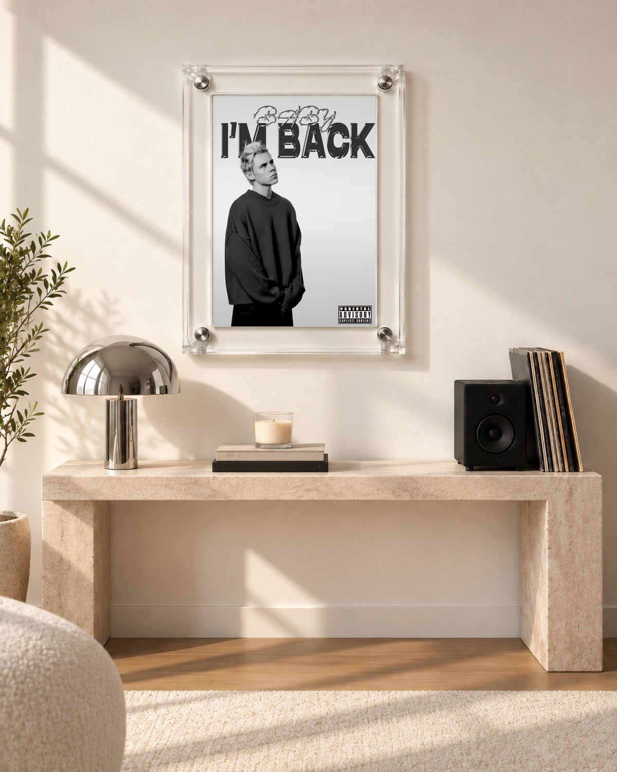 The Kid LAROI BABY I'M BACK Black and White Portrait poster, console room; frame not included