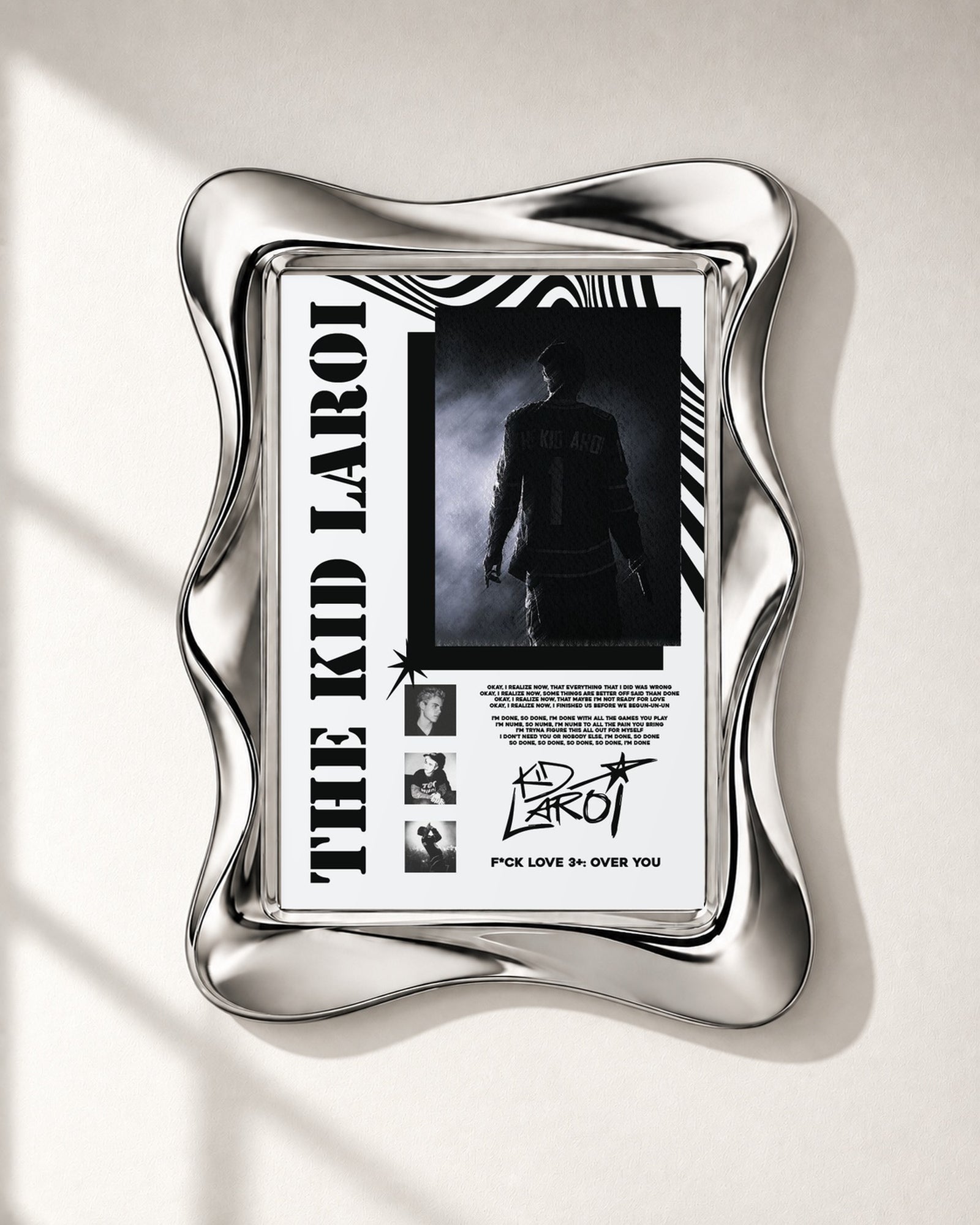 The Kid LAROI F*CK LOVE 3+: OVER YOU Black and White Collage poster, close-up; frame not included