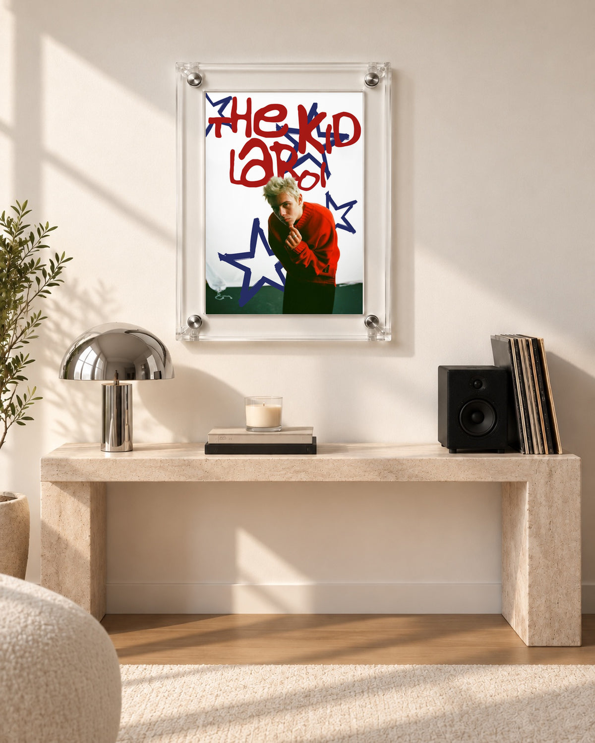 The Kid LAROI Red Sweater and Blue Stars poster, console room; frame not included