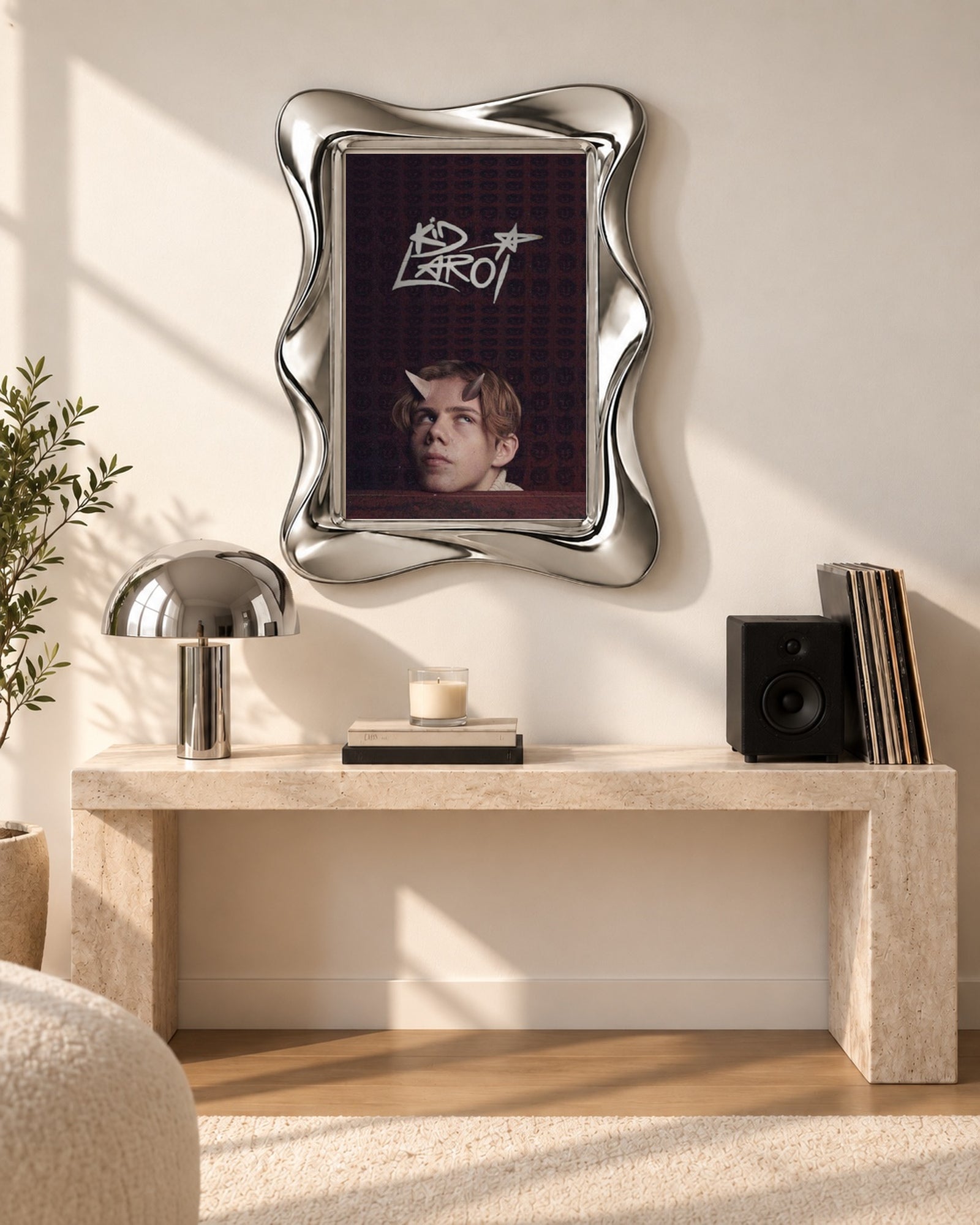 The Kid LAROI Burgundy Horned Portrait and Logo poster, console room; frame not included