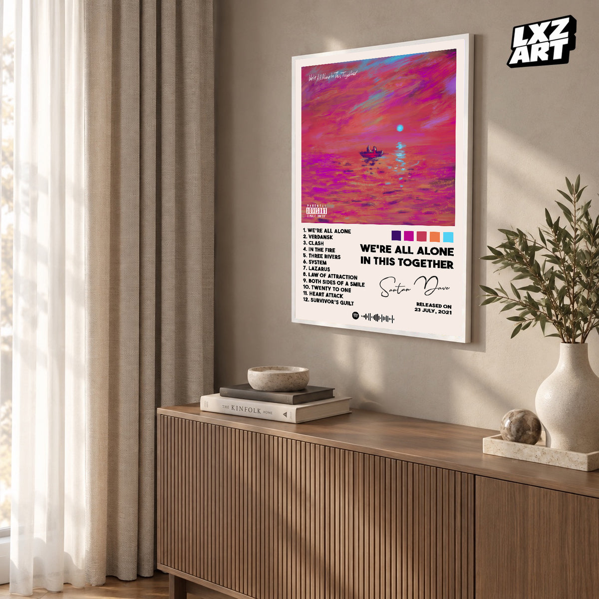 Dave We're All Alone in This Together White Tracklist poster – warm wall display; frame not included