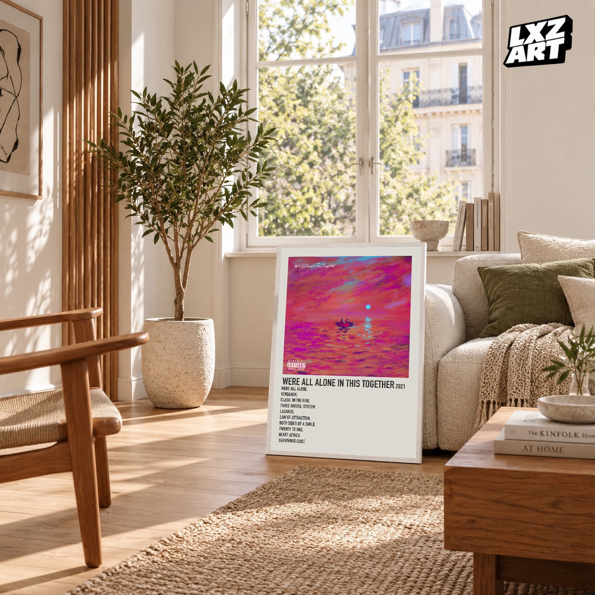 Dave We're All Alone in This Together Cream Tracklist poster – sunlit room display; frame not included