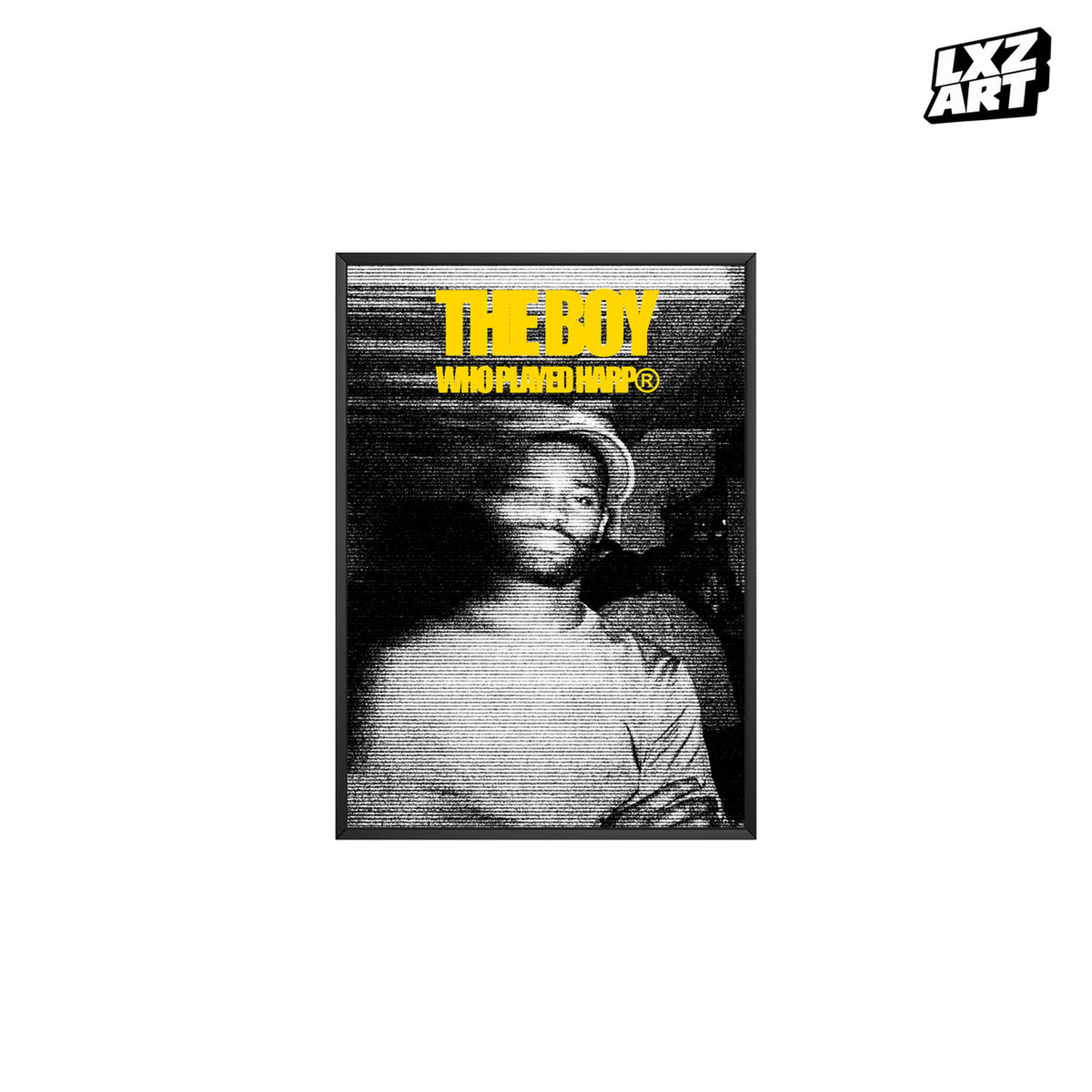Dave The Boy Who Played the Harp Yellow Halftone poster – white background black frame; frame not included
