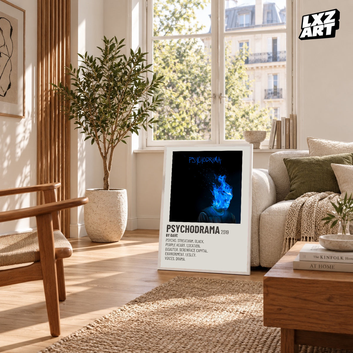 Dave Psychodrama Cream Tracklist poster – sunlit room display; frame not included