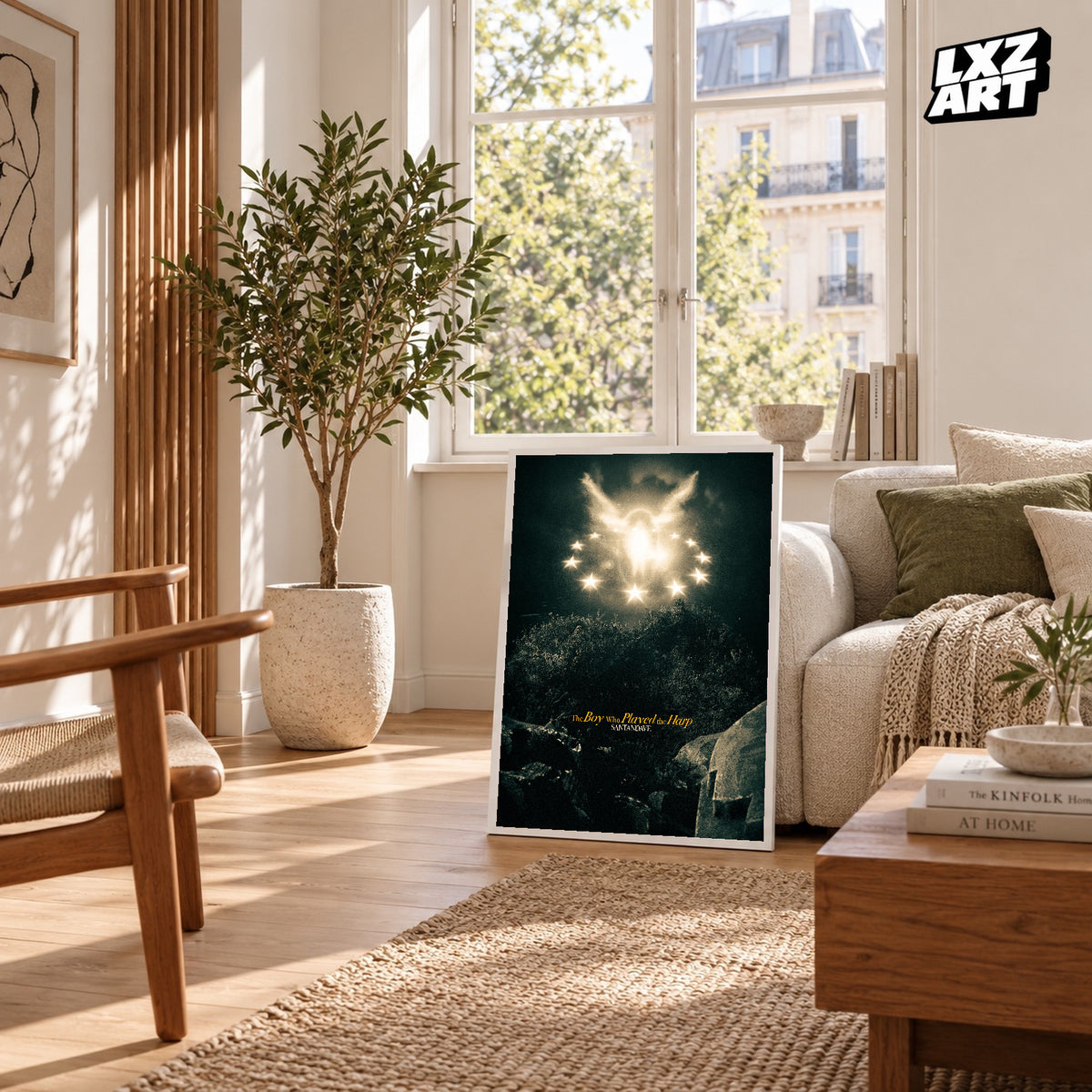 Dave The Boy Who Played the Harp Forest Light poster – sunlit room display; frame not included
