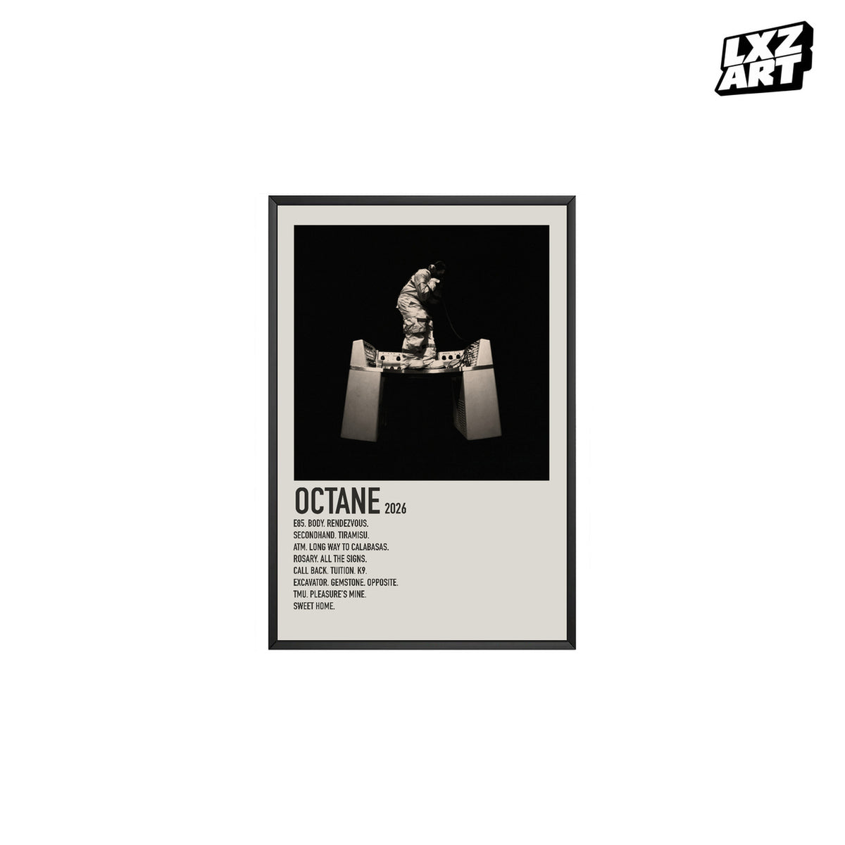 Don Toliver OCTANE Cream Tracklist poster – white background black frame; frame not included