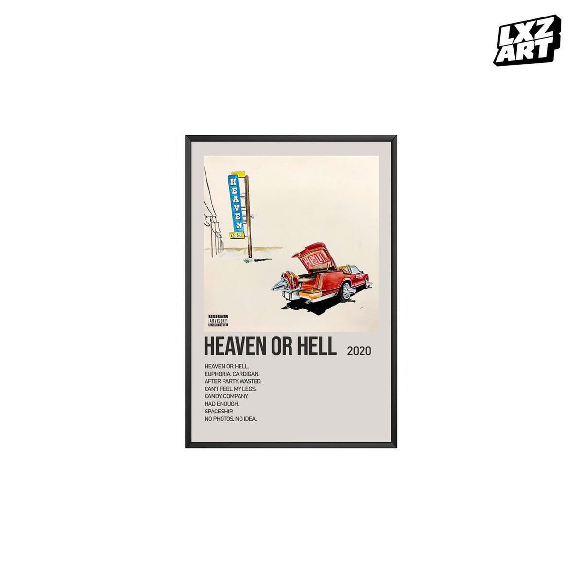Don Toliver Heaven or Hell Cream Tracklist poster – white background black frame; frame not included