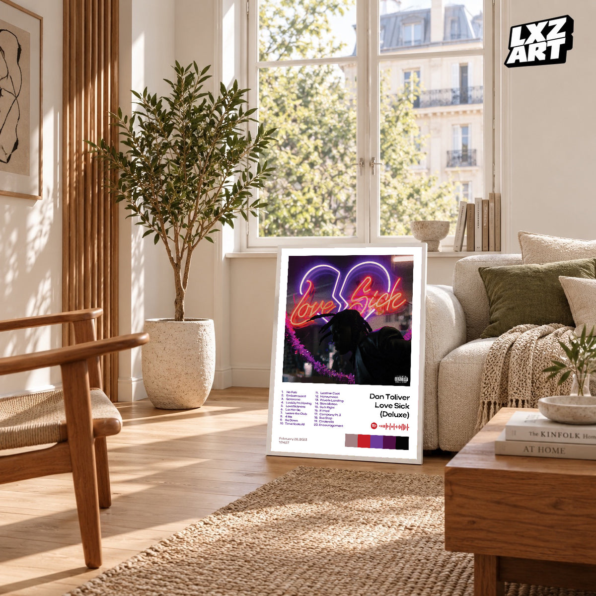 Don Toliver Love Sick Deluxe White Tracklist poster – sunlit room display; frame not included