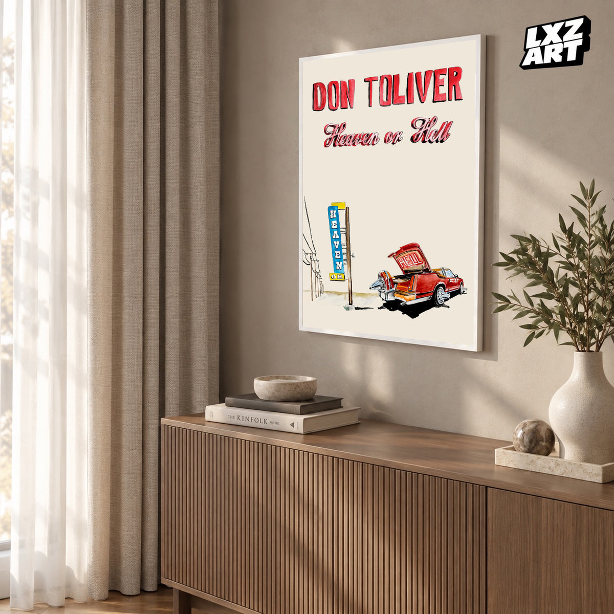 Don Toliver Heaven or Hell Red Car Illustration poster – warm wall display; frame not included