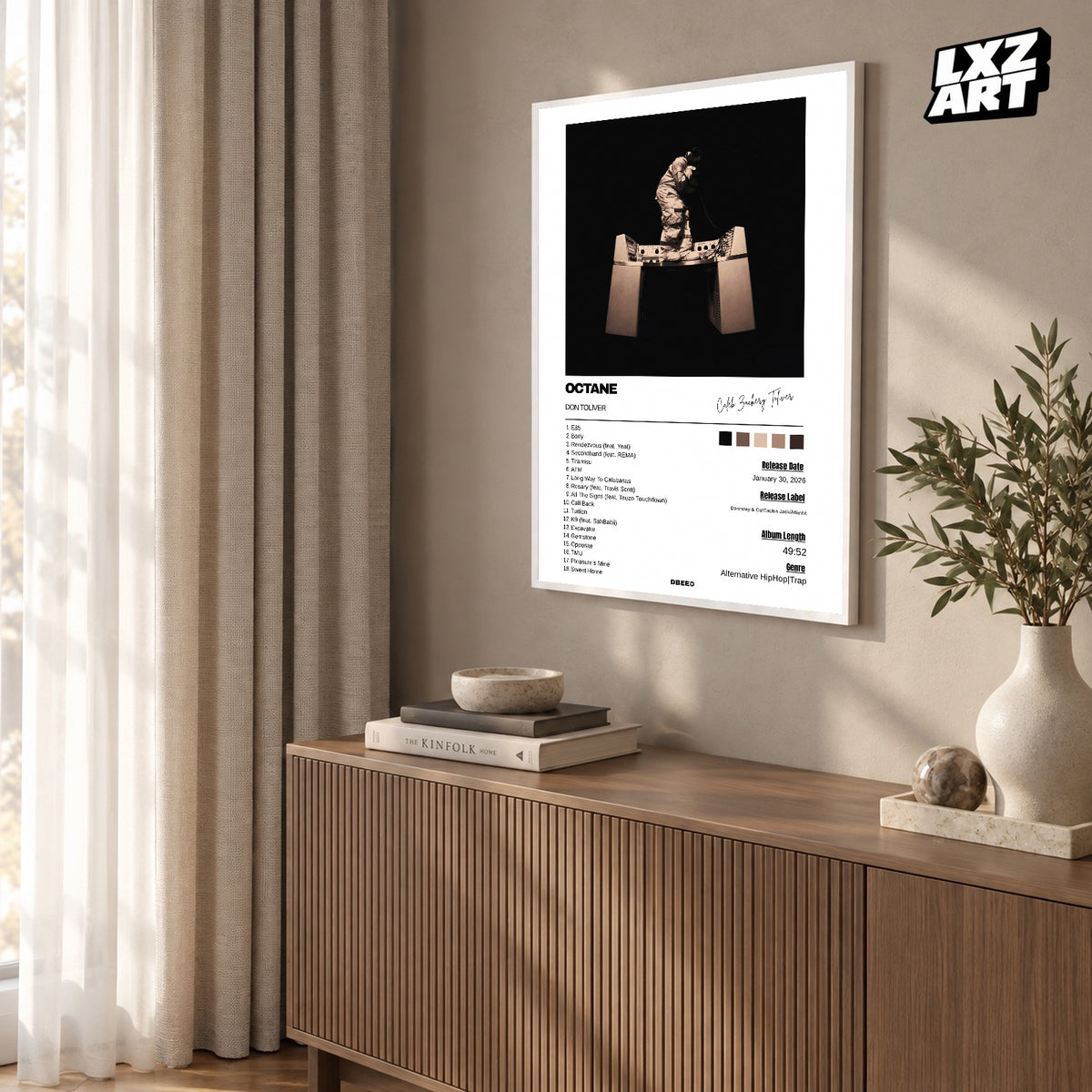Don Toliver OCTANE White Signature Tracklist poster – warm wall display; frame not included
