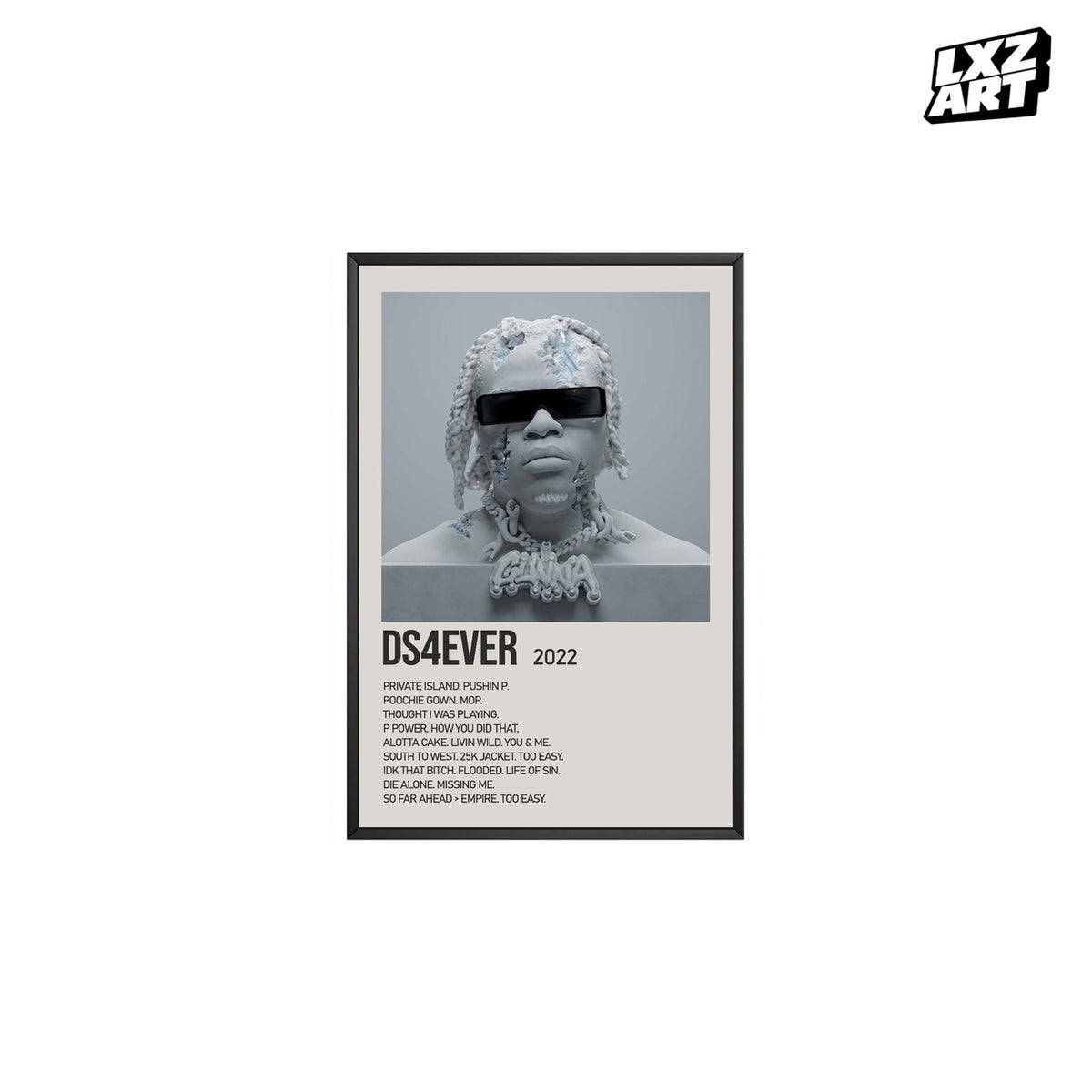 Gunna DS4EVER Cream Tracklist poster – white background black frame; frame not included