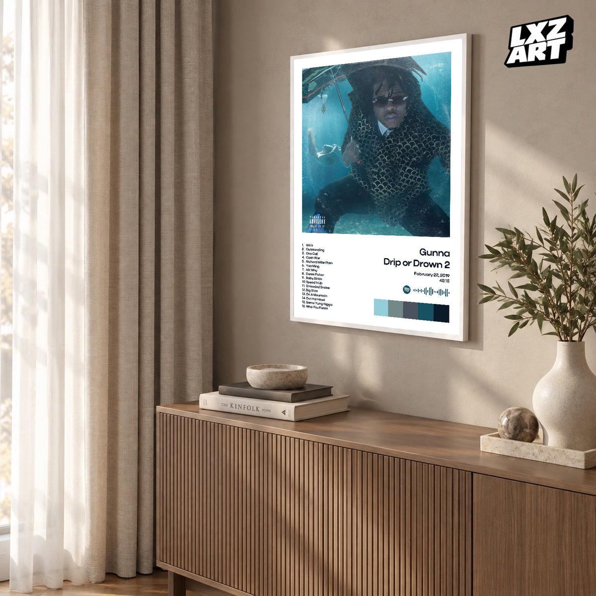 Gunna Drip or Drown 2 White Tracklist poster – warm wall display; frame not included