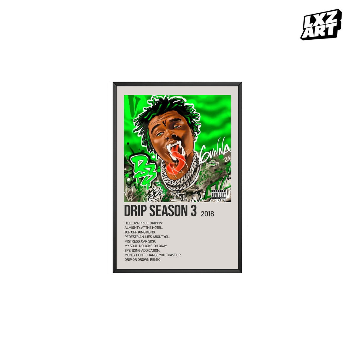 Gunna Drip Season 3 Cream Tracklist poster – white background black frame; frame not included