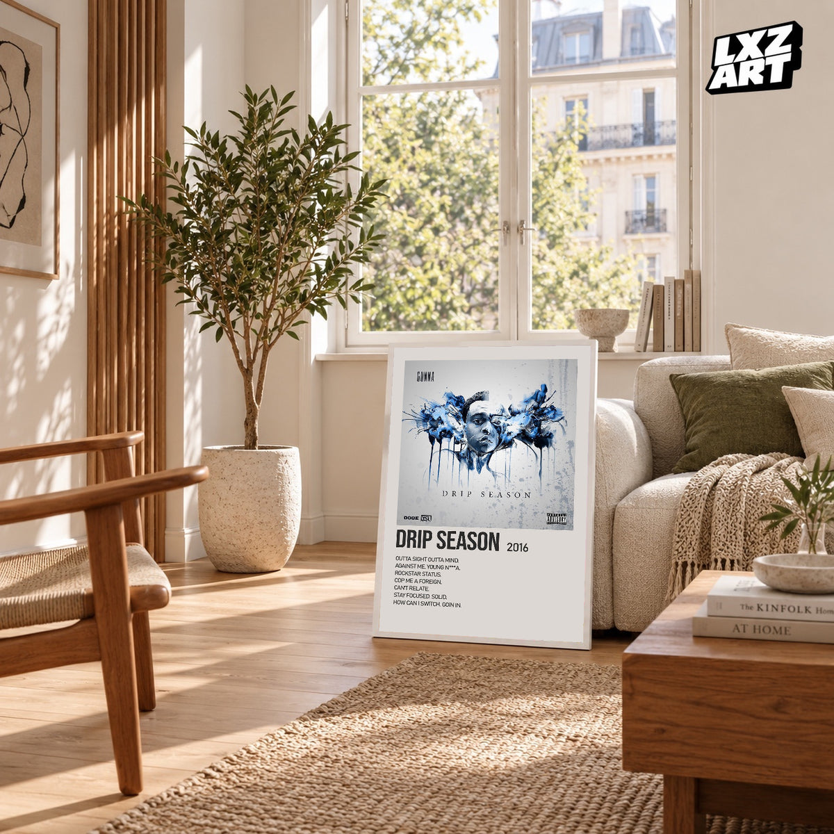 Gunna Drip Season Cream Tracklist poster – sunlit room display; frame not included