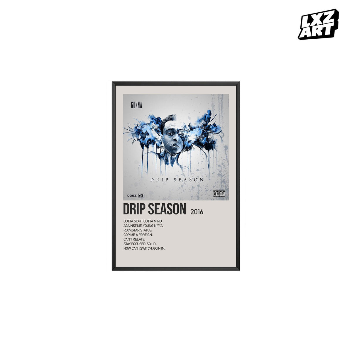 Gunna Drip Season Cream Tracklist poster – white background black frame; frame not included