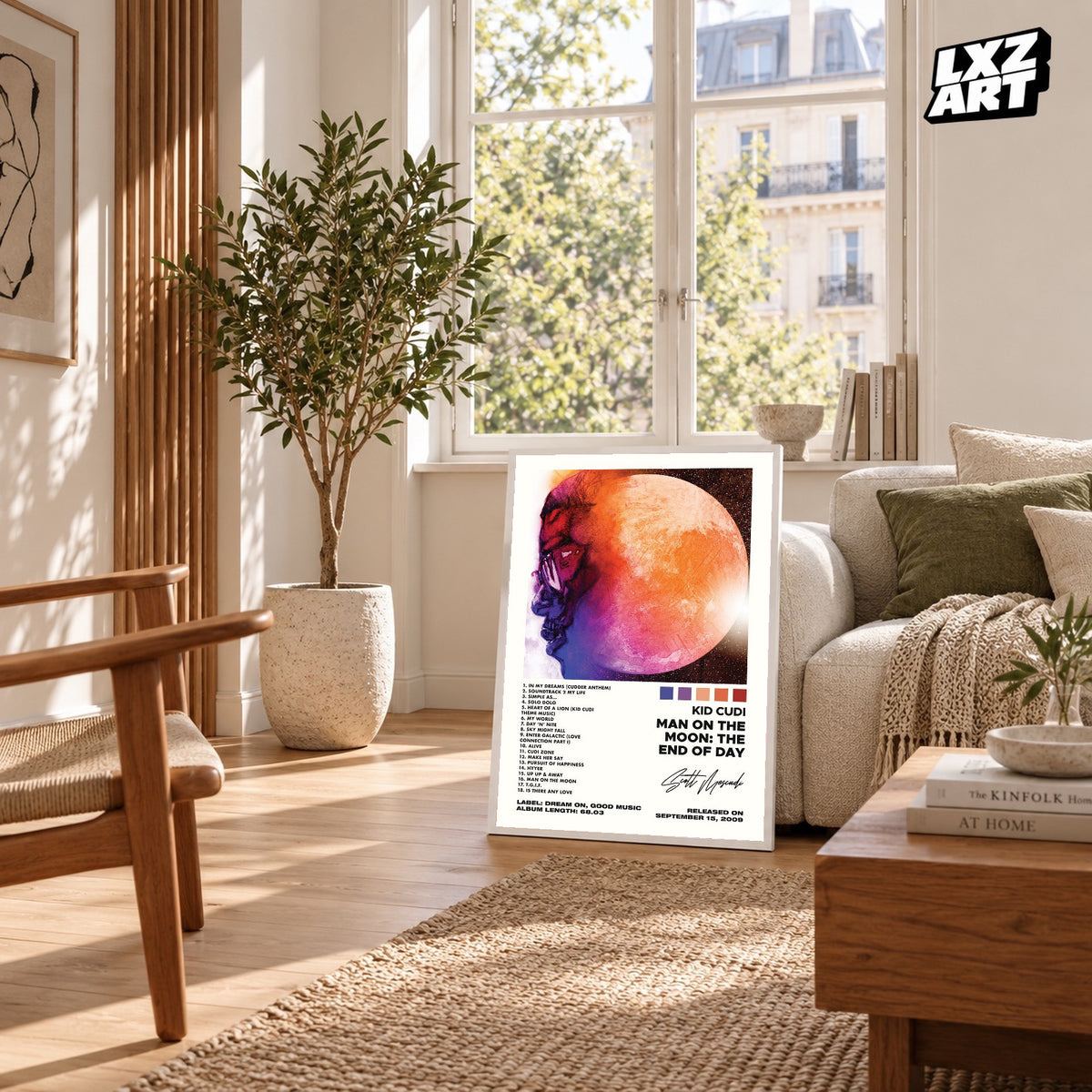 Kid Cudi Man on the Moon: The End of Day White Signature Tracklist poster; frame for display only