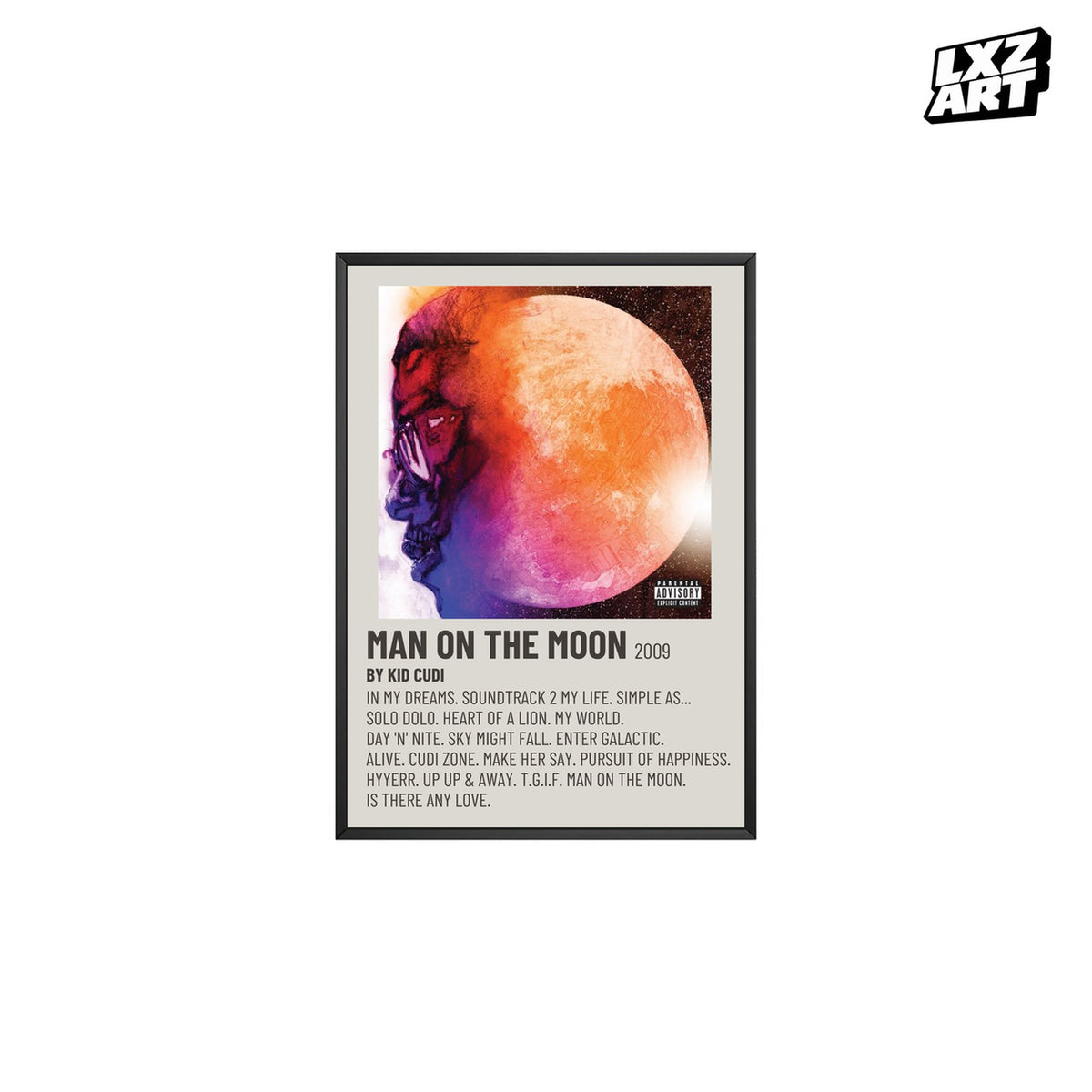 Kid Cudi Man on the Moon: The End of Day Minimal Cream Tracklist poster; frame for display only