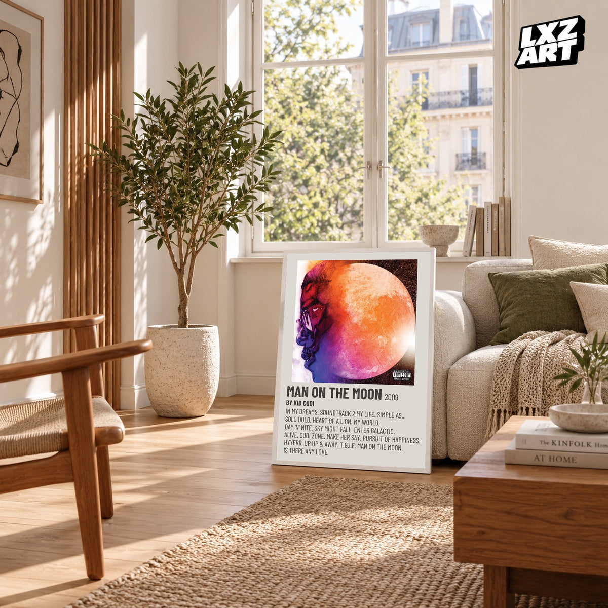 Kid Cudi Man on the Moon: The End of Day Minimal Cream Tracklist poster; frame for display only