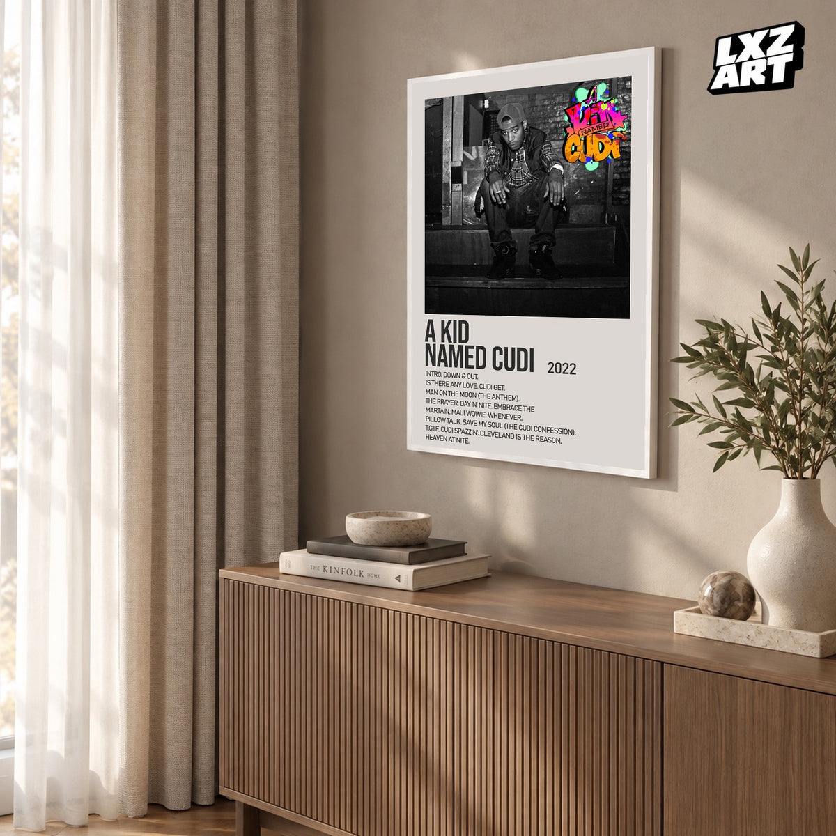 Kid Cudi A Kid Named Cudi Cream Steps Tracklist poster; frame for display only