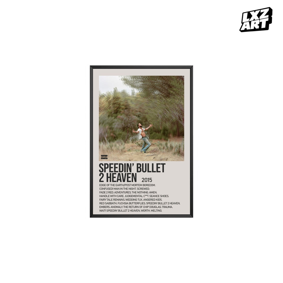 Kid Cudi Speedin’ Bullet 2 Heaven Cream Forest Tracklist poster; frame for display only