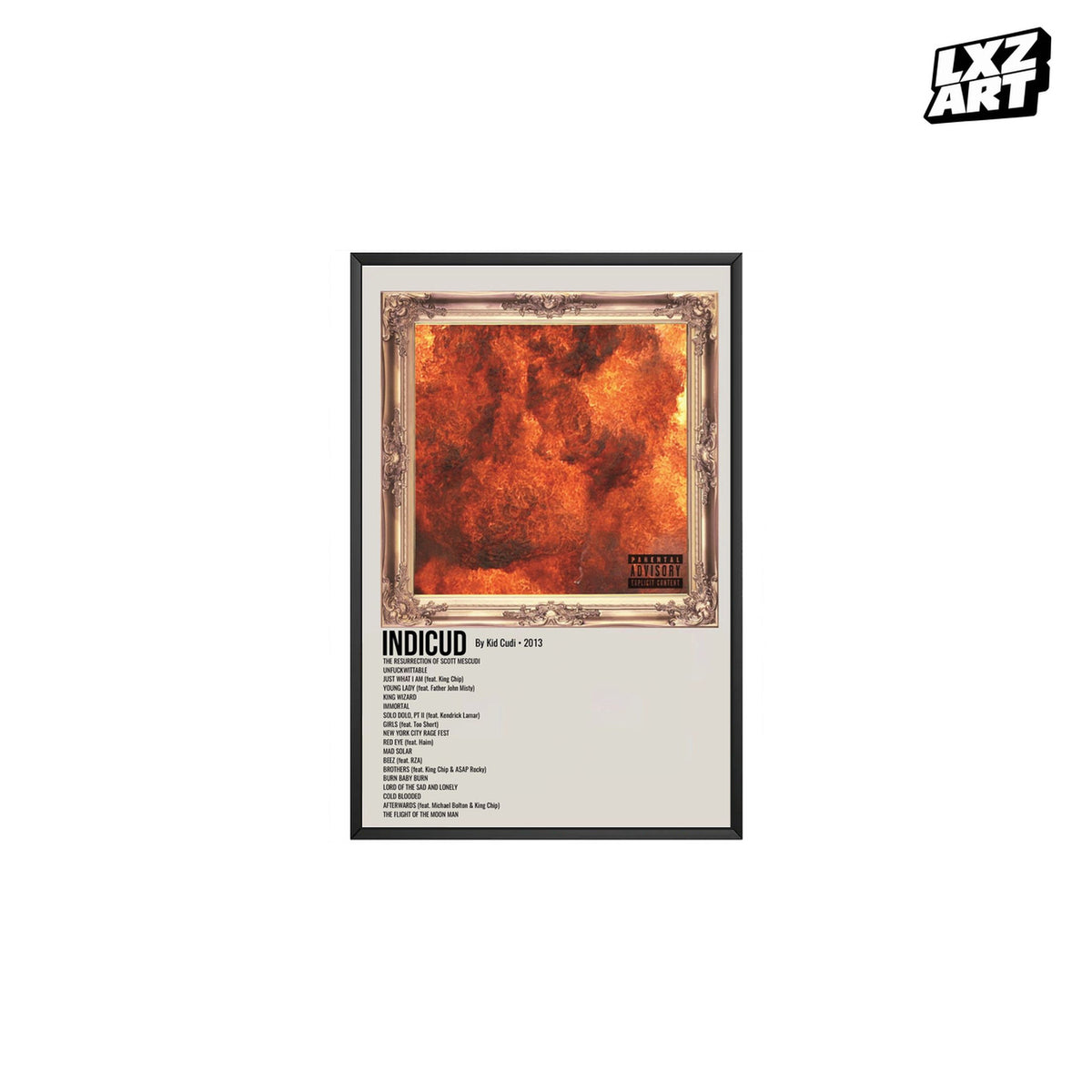 Kid Cudi Indicud Cream Tracklist poster; frame for display only