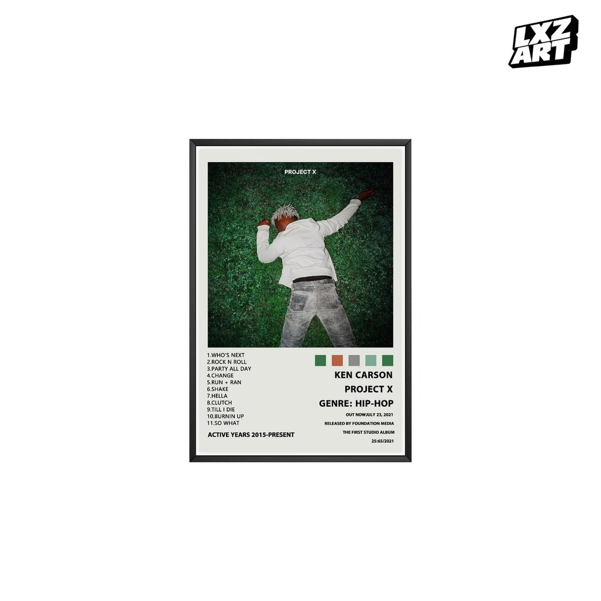 Ken Carson Project X Cream Color Palette Tracklist poster; frame for display only