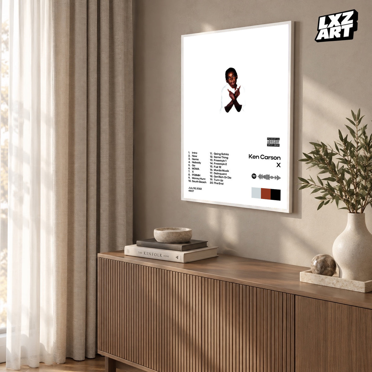 Ken Carson X White Minimal Tracklist poster; frame for display only