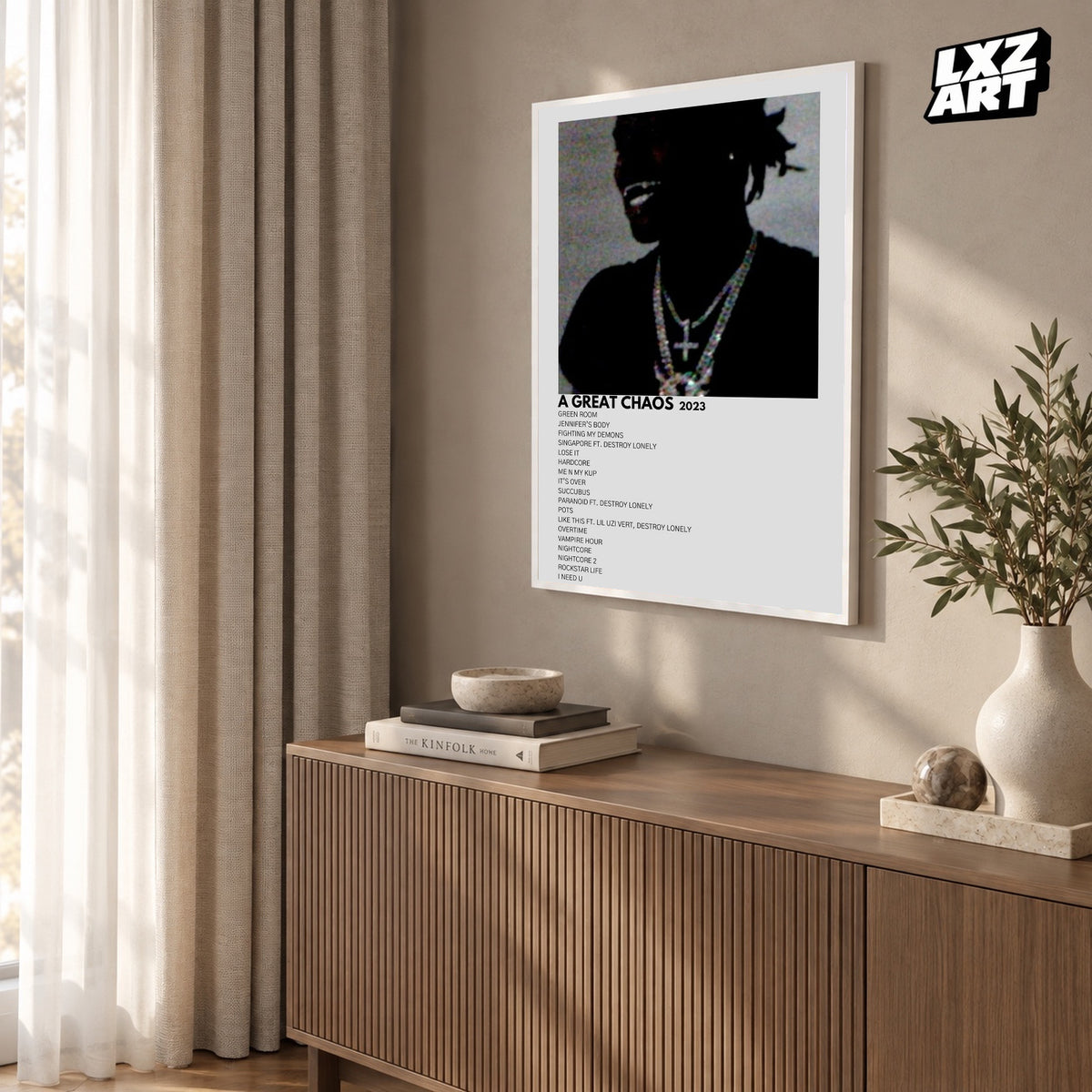 Ken Carson A Great Chaos Gray Minimal Tracklist poster; frame for display only