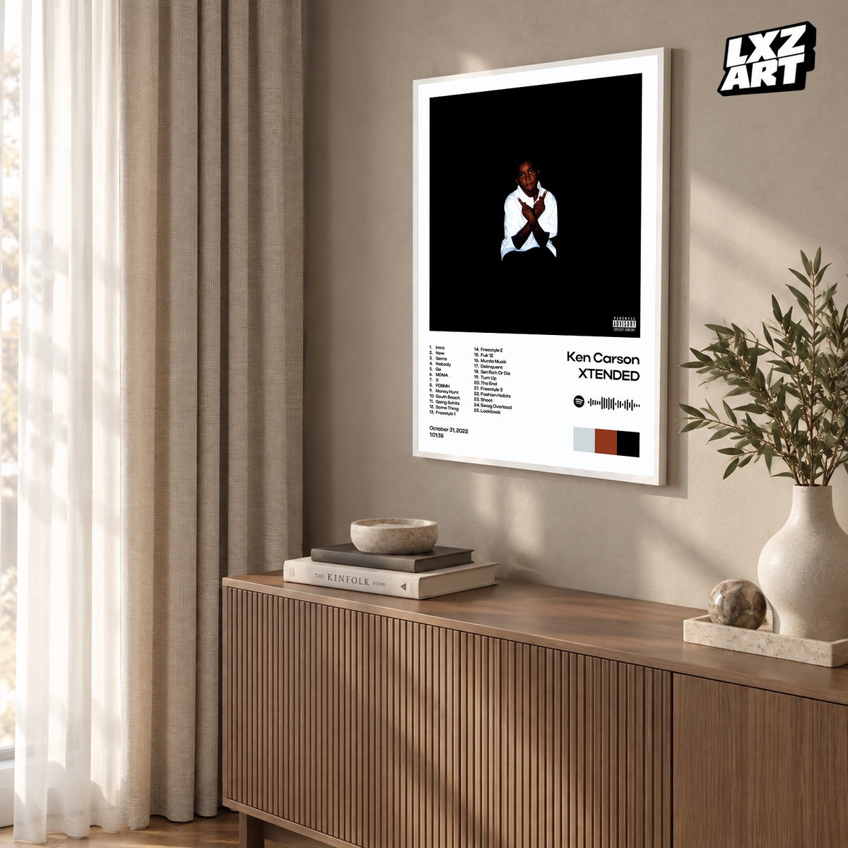 Ken Carson XTENDED White Minimal Tracklist poster; frame for display only