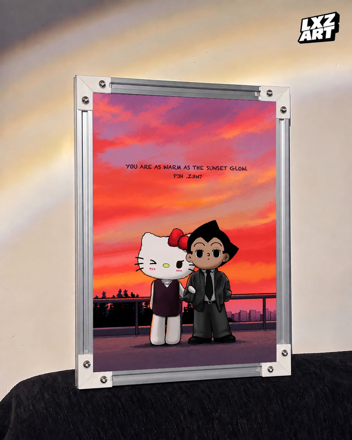 Sunset couple poster – warm wall display, frame not included