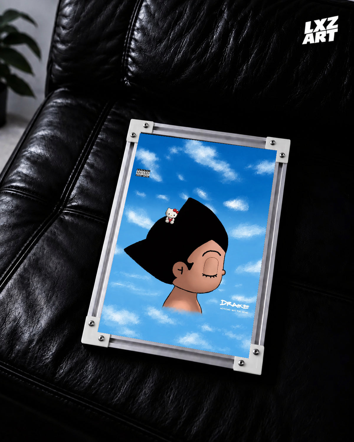Drake Nothing Was the Same-inspired Astro Boy poster – black sofa display; frame not included