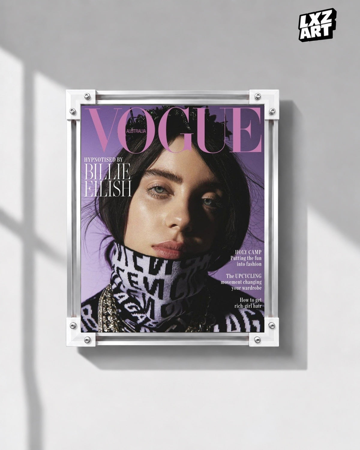 Billie Eilish Magazine Cover Portrait Poster | Unframed Bedroom Wall Art — gray wall display; unframed print, frame not included