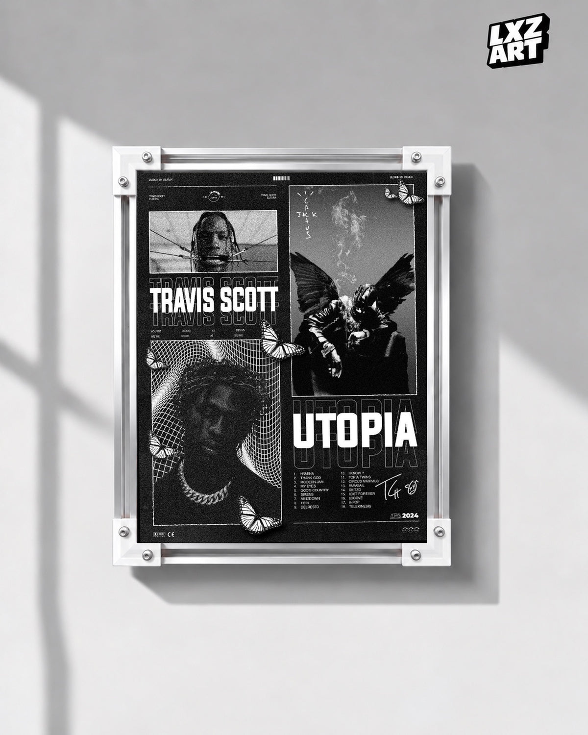 Travis Scott Utopia Collage Poster | Unframed Bedroom Wall Art — gray wall display; unframed print, frame not included