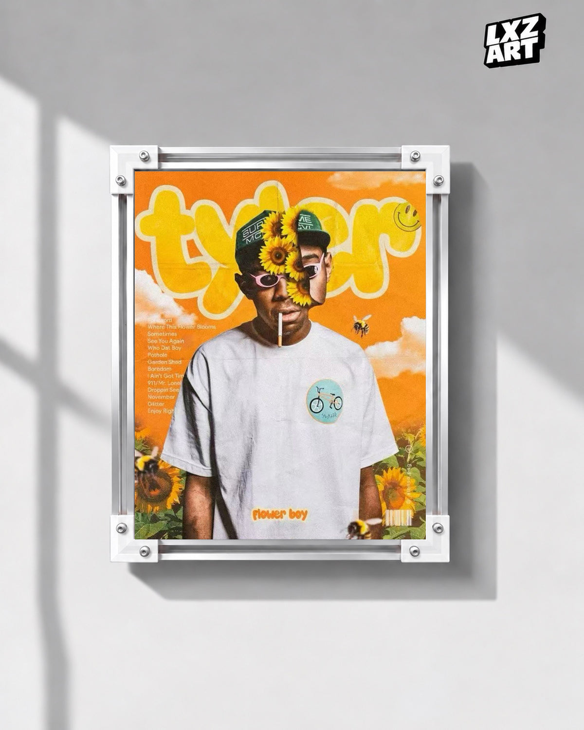 Tyler, The Creator Flower Boy Tracklist Poster | Unframed Bedroom Wall Art — gray wall display; unframed print, frame not included