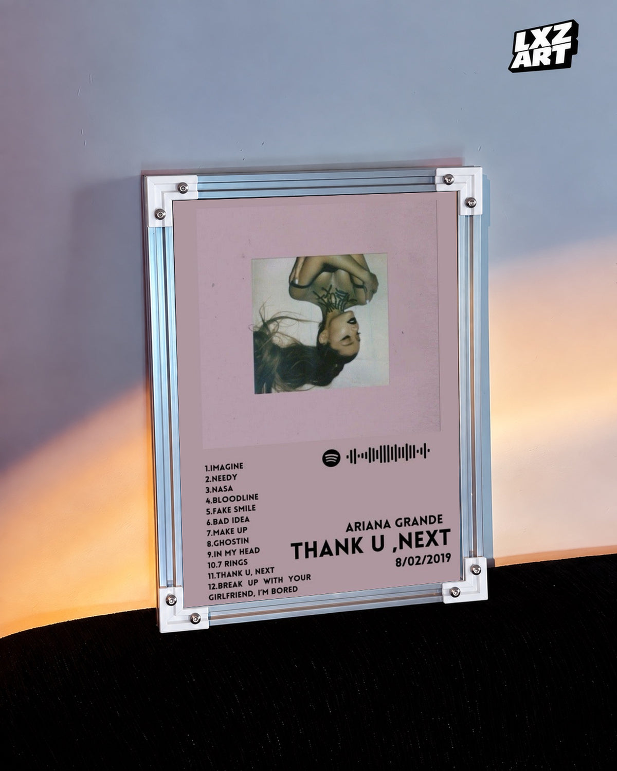 Ariana Grande Thank U, Next Tracklist Poster | Unframed Bedroom Wall Art — warm wall display; unframed print, frame not included
