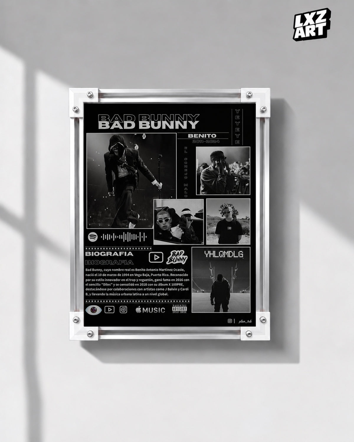 Bad Bunny Black Collage Poster | Unframed Bedroom Wall Art — gray wall display; unframed print, frame not included
