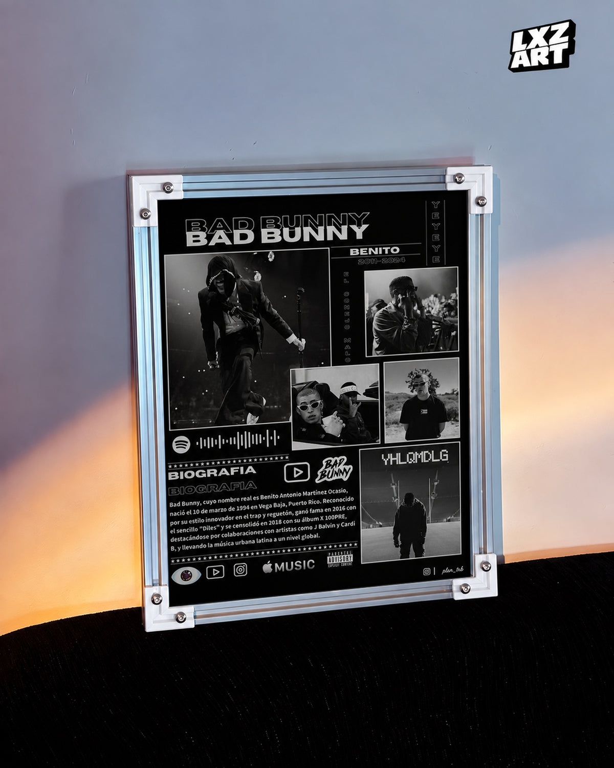 Bad Bunny Black Collage Poster | Unframed Bedroom Wall Art — warm wall display; unframed print, frame not included