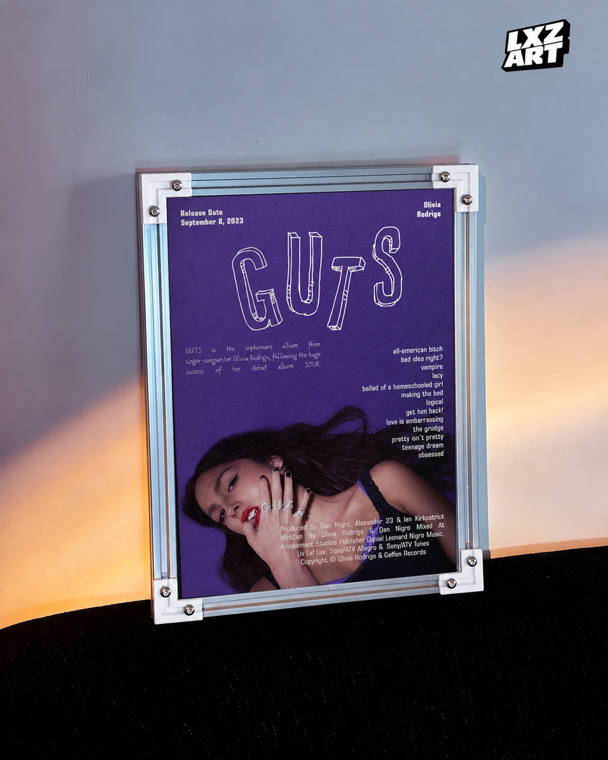 Olivia Rodrigo GUTS Tracklist Poster | Unframed Bedroom Wall Art — warm wall display; unframed print, frame not included