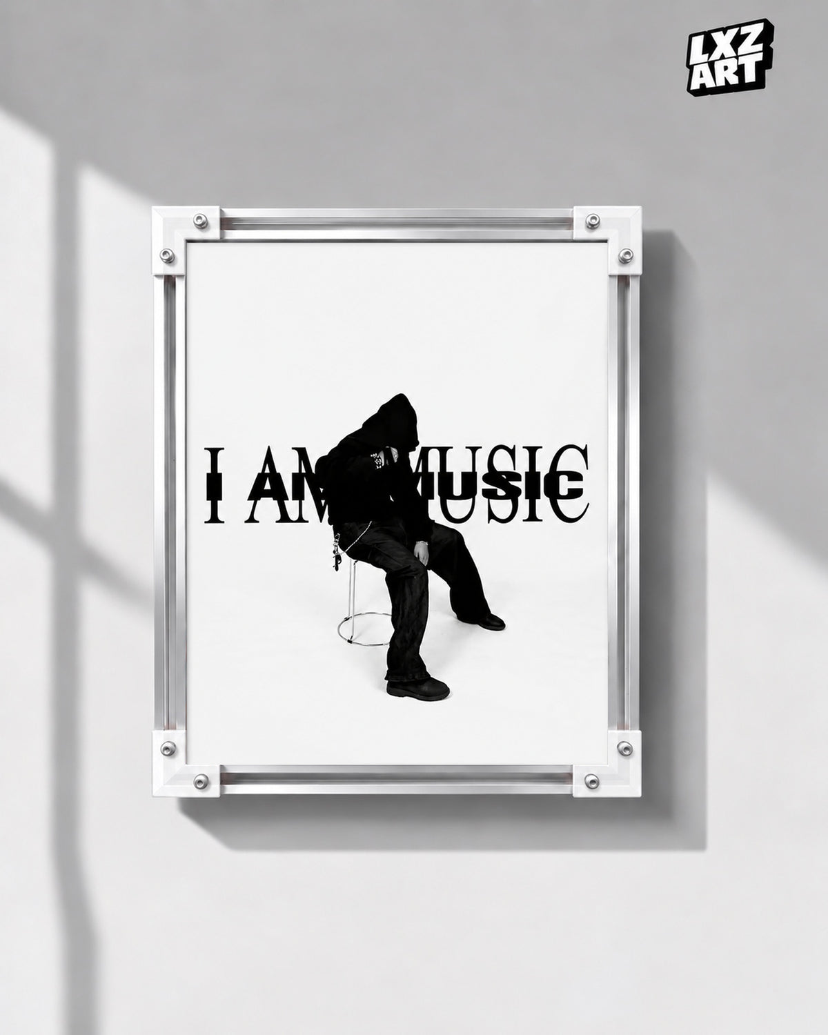Playboi Carti I AM MUSIC Minimal Poster | Unframed Bedroom Wall Art — gray wall display; unframed print, frame not included