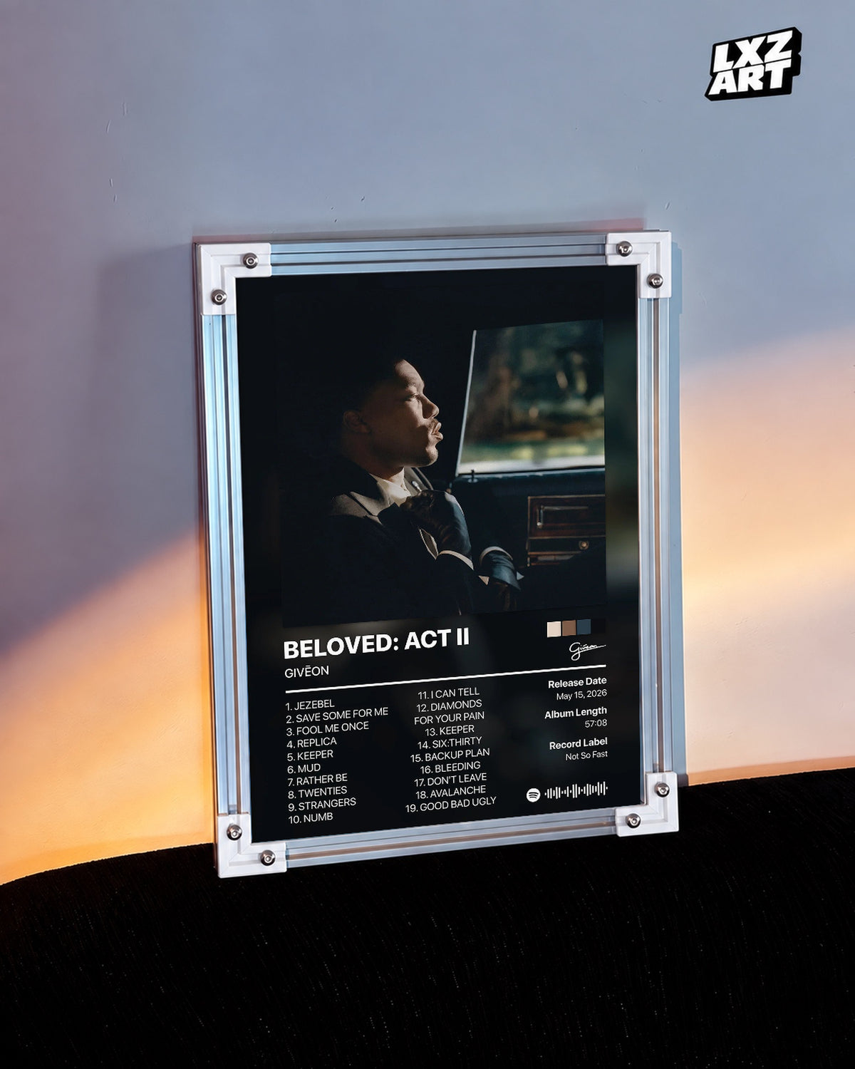 GIVĒON BELOVED: ACT II Black Tracklist Poster | Unframed Wall Art — warm wall display; unframed print, frame not included