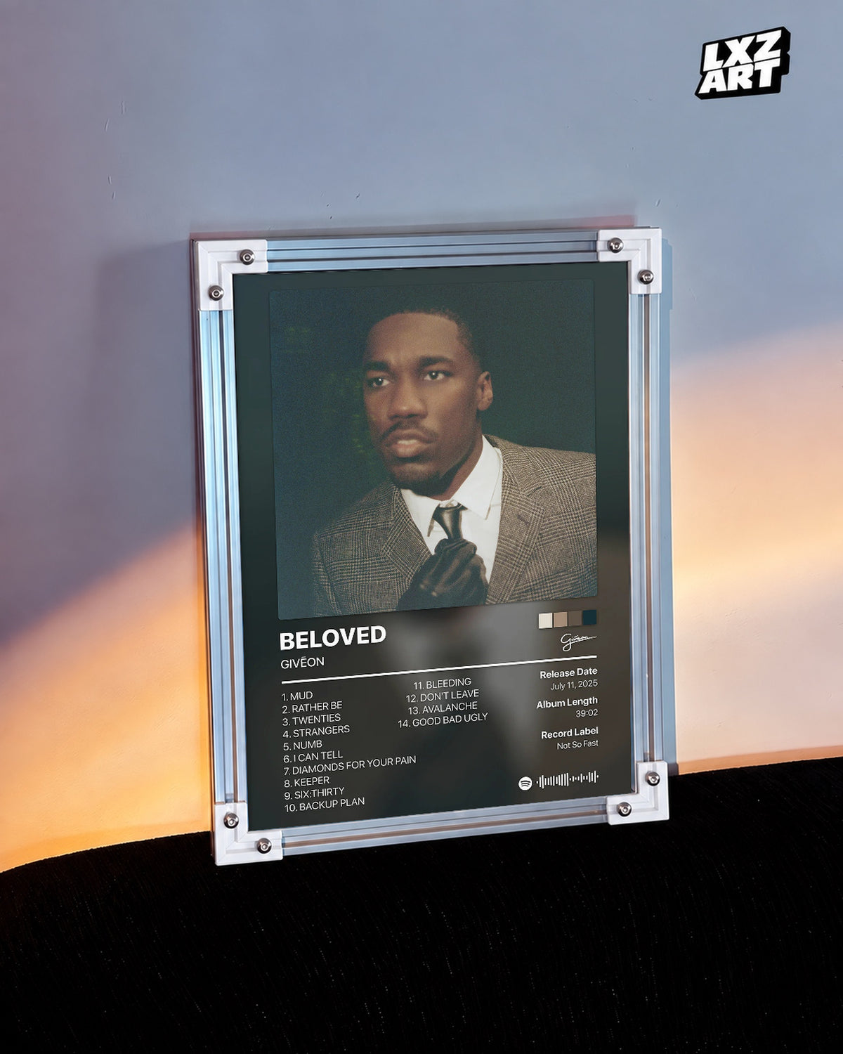 GIVĒON BELOVED Black Portrait Tracklist Poster | Unframed Wall Art — warm wall display; unframed print, frame not included
