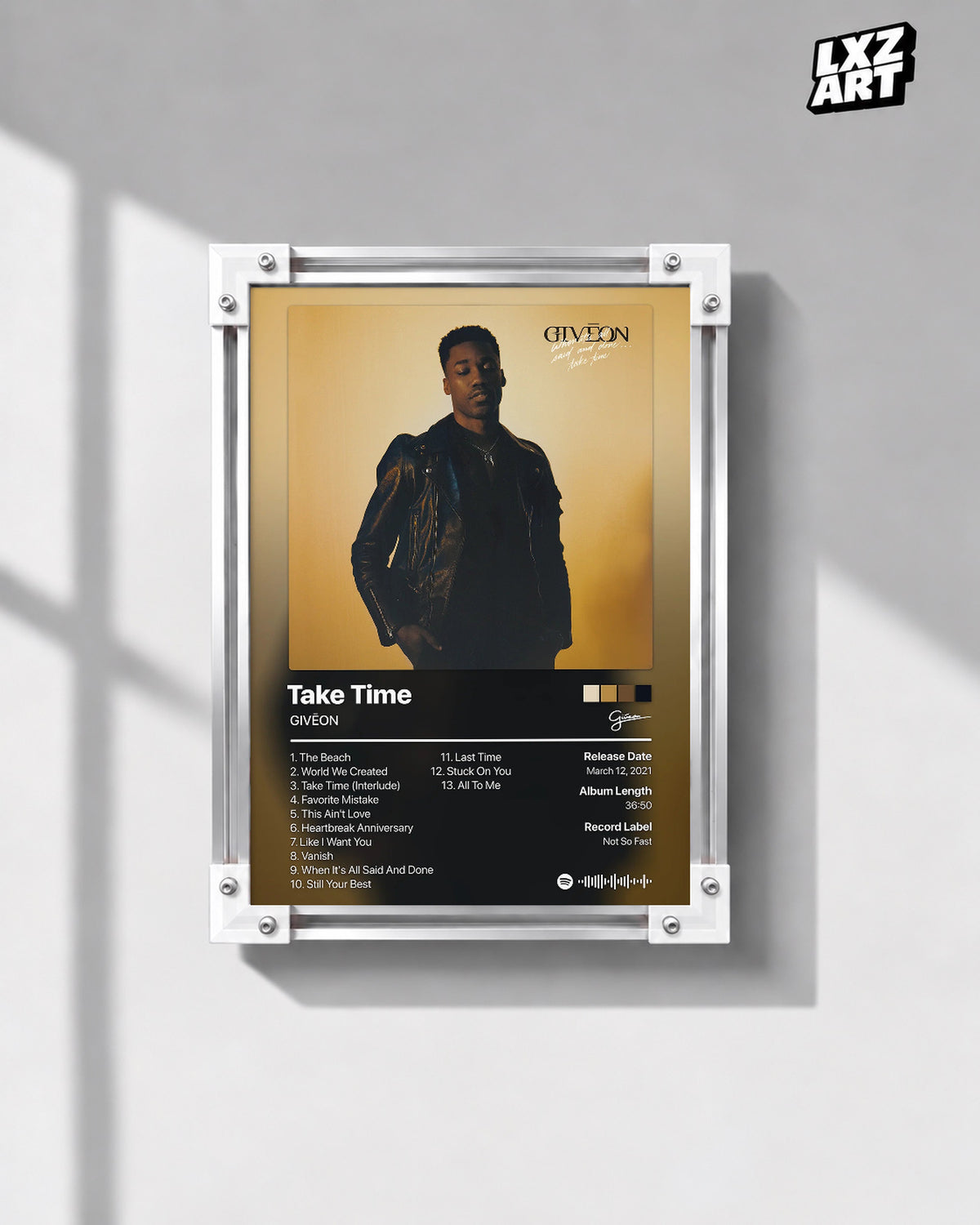 GIVĒON When It's All Said and Done... Take Time Black and Gold Tracklist Poster | Unframed Wall Art — gray wall display; unframed print, frame not included