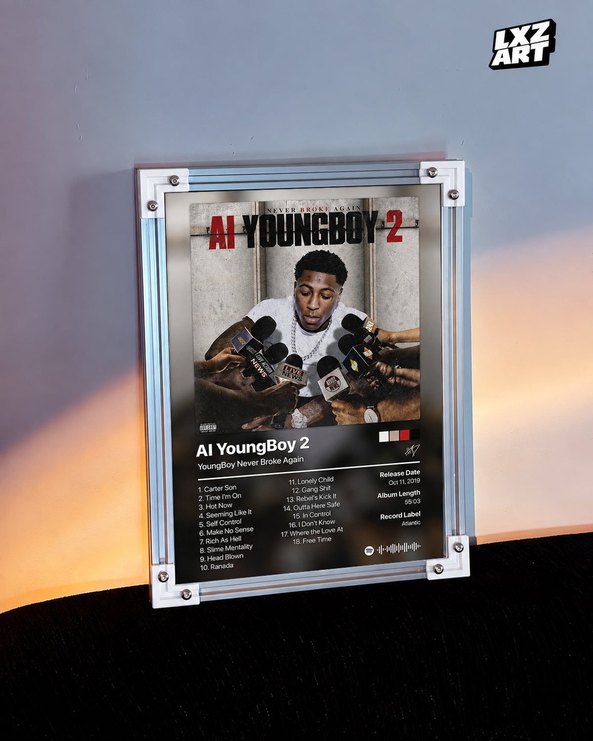 YoungBoy Never Broke Again AI YoungBoy 2 Tracklist Poster | Unframed Bedroom Wall Art — warm wall display; unframed print, frame not included