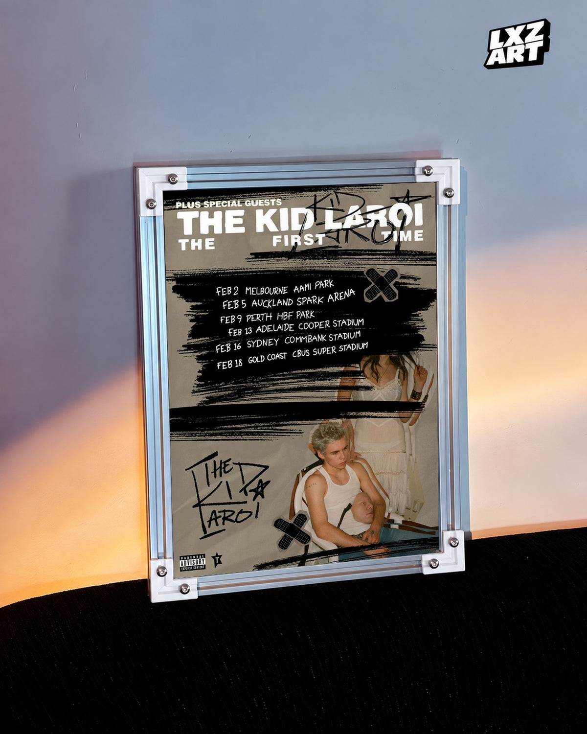 The Kid LAROI The First Time Tour Date Collage Poster | Unframed — warm wall display; unframed print, frame not included